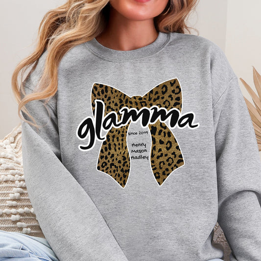 Personalized Glamma Leopard Bow Crewneck
