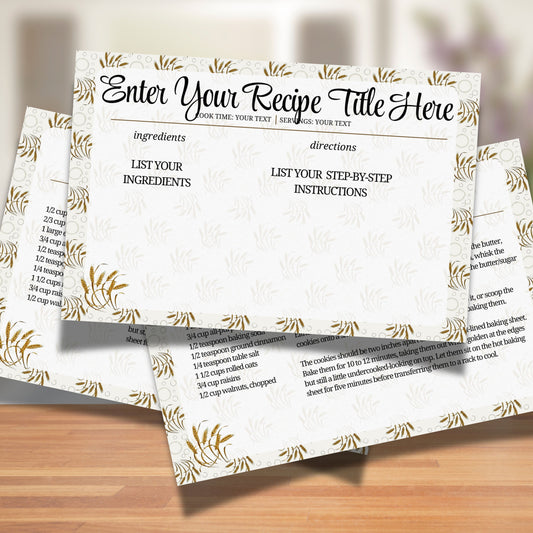 Printable Recipe Card Template Golden Wheat Style