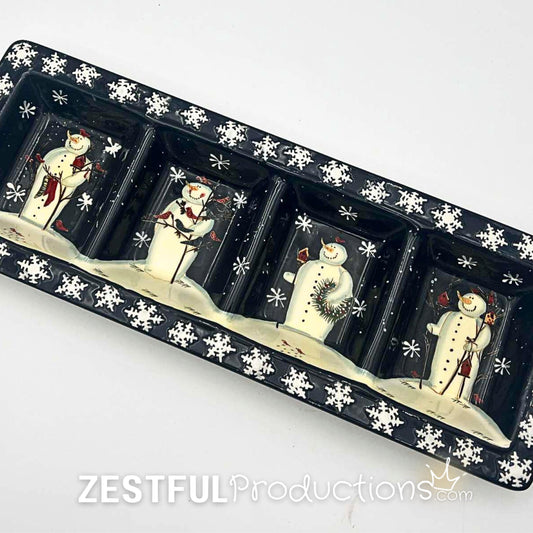 Retired Twilight Snowman Christmas Relish Dish