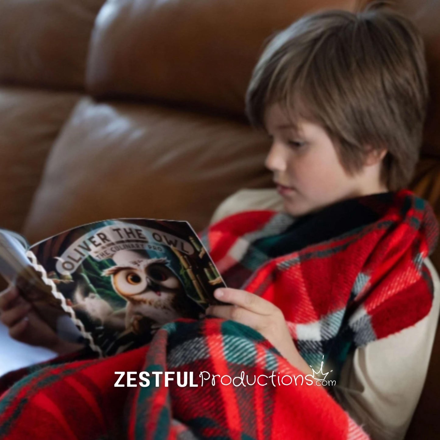 child reading Oliver the Owl children’s cookbook storybook at home cozy learning and reading moment
