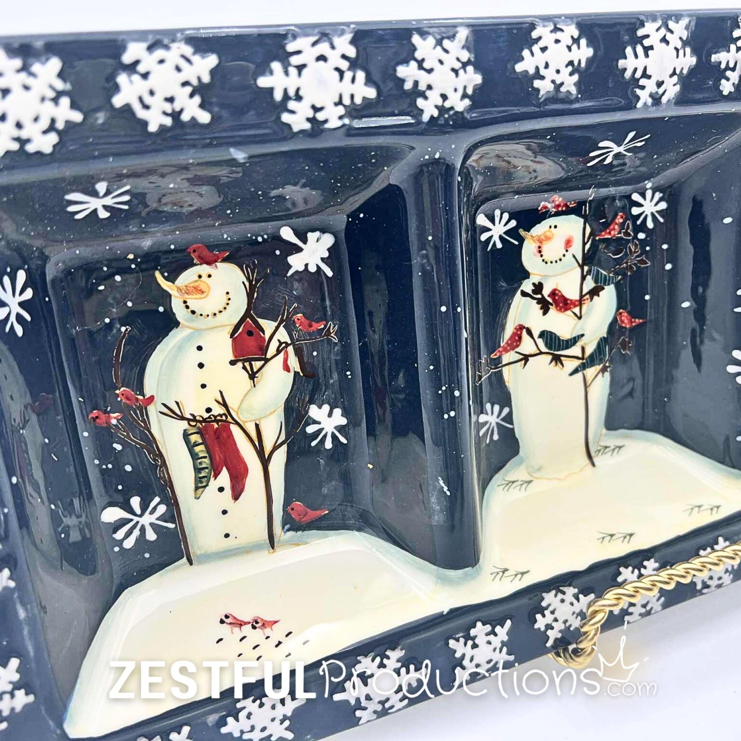 Retired Twilight Snowman Christmas Relish Dish