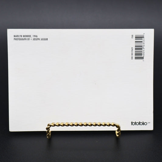 Back of Marilyn Monroe 1946 beach postcard showing Fotofolio publisher and ISBN 1881270629