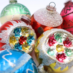 Vintage West Germany Mercury Glass Reflector Ornaments Set | Mid-Century Christmas Tree Decorations | D.B.G.M. Holiday Decor