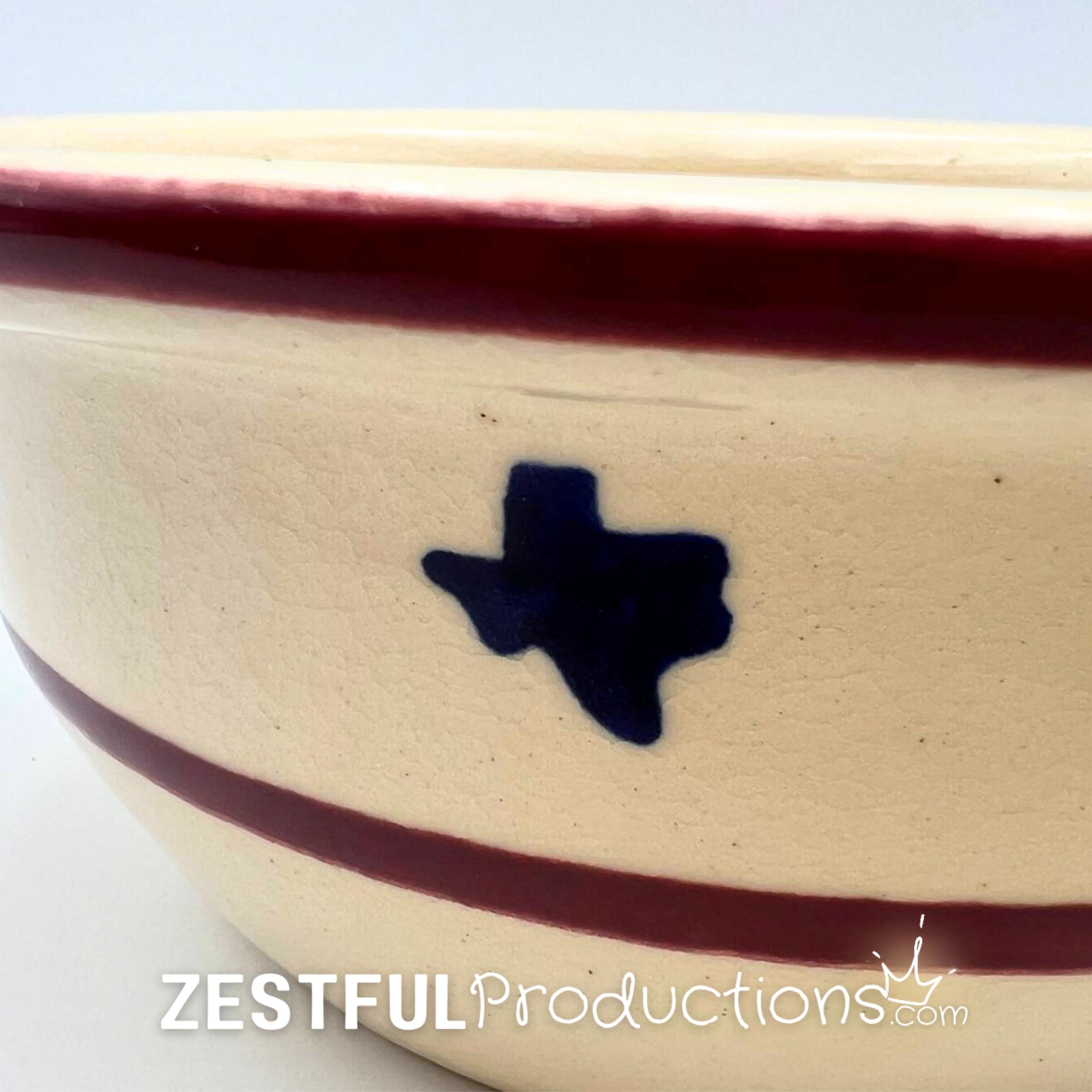 Vintage Texas State Pottery Stoneware Mixing Bowl | Blue Texas Motif | Rustic Americana Farmhouse Kitchen Decor