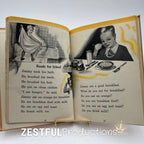 Interior spread from 1944 Through the Year elementary textbook featuring Ready for School lesson and 1940s illustrations