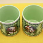 Interior of vintage 15oz Mom and Dad mugs with light green glaze