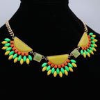 Vintage Mika Abstract Bib Statement Necklace | Colorful Resin Gold Tone Necklace | Modern Art Jewelry