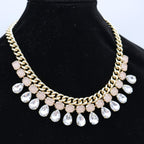 Vintage Gold Tone Rhinestone Drop Statement Necklace | Blush Crystal Bib Necklace | Wedding & Formal Jewelry