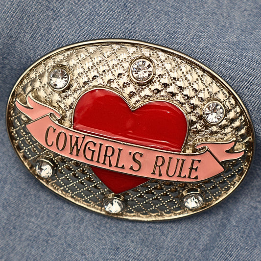 Vintage Cowgirls Rule Rhinestone Belt Buckle