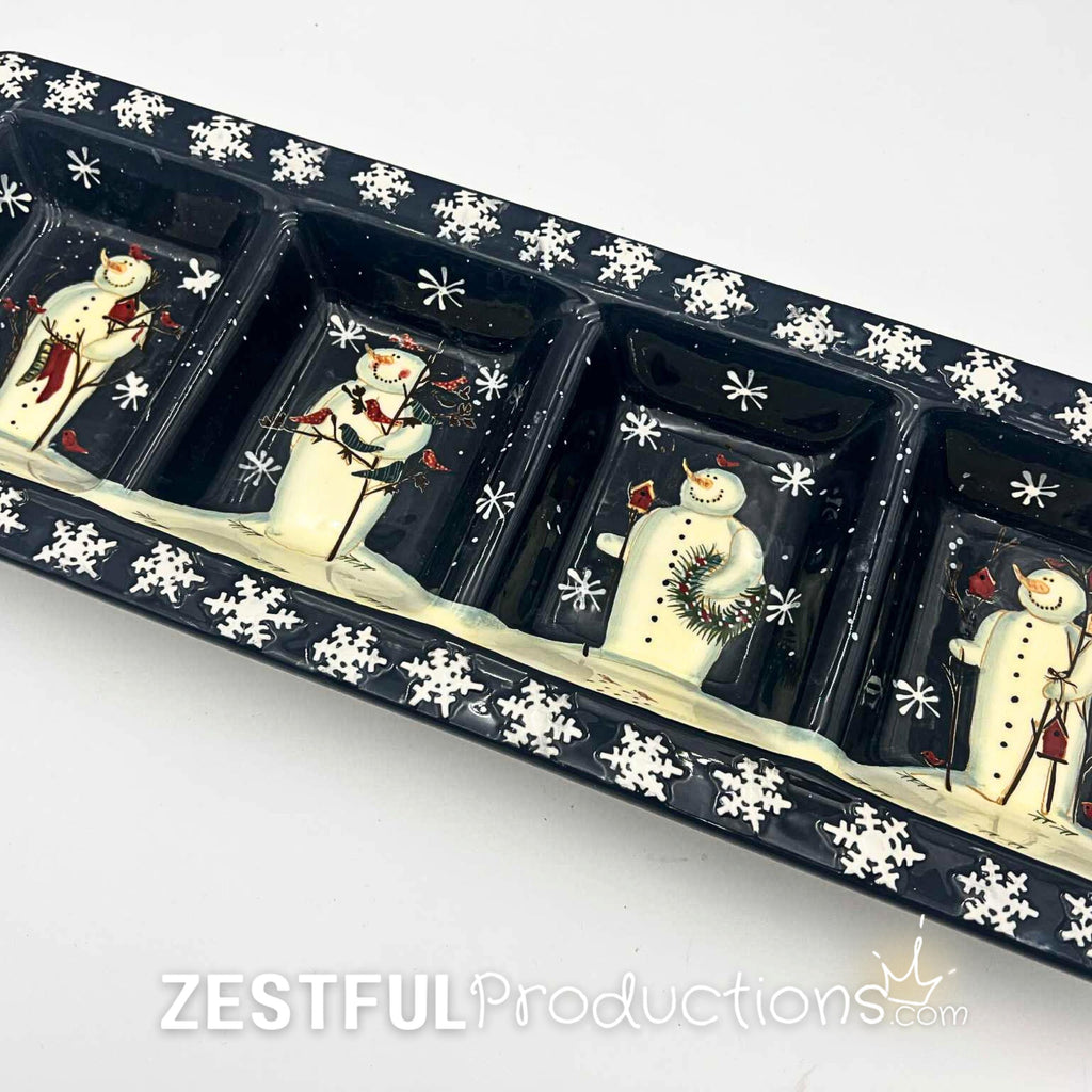Retired Twilight Snowman Christmas Relish Dish