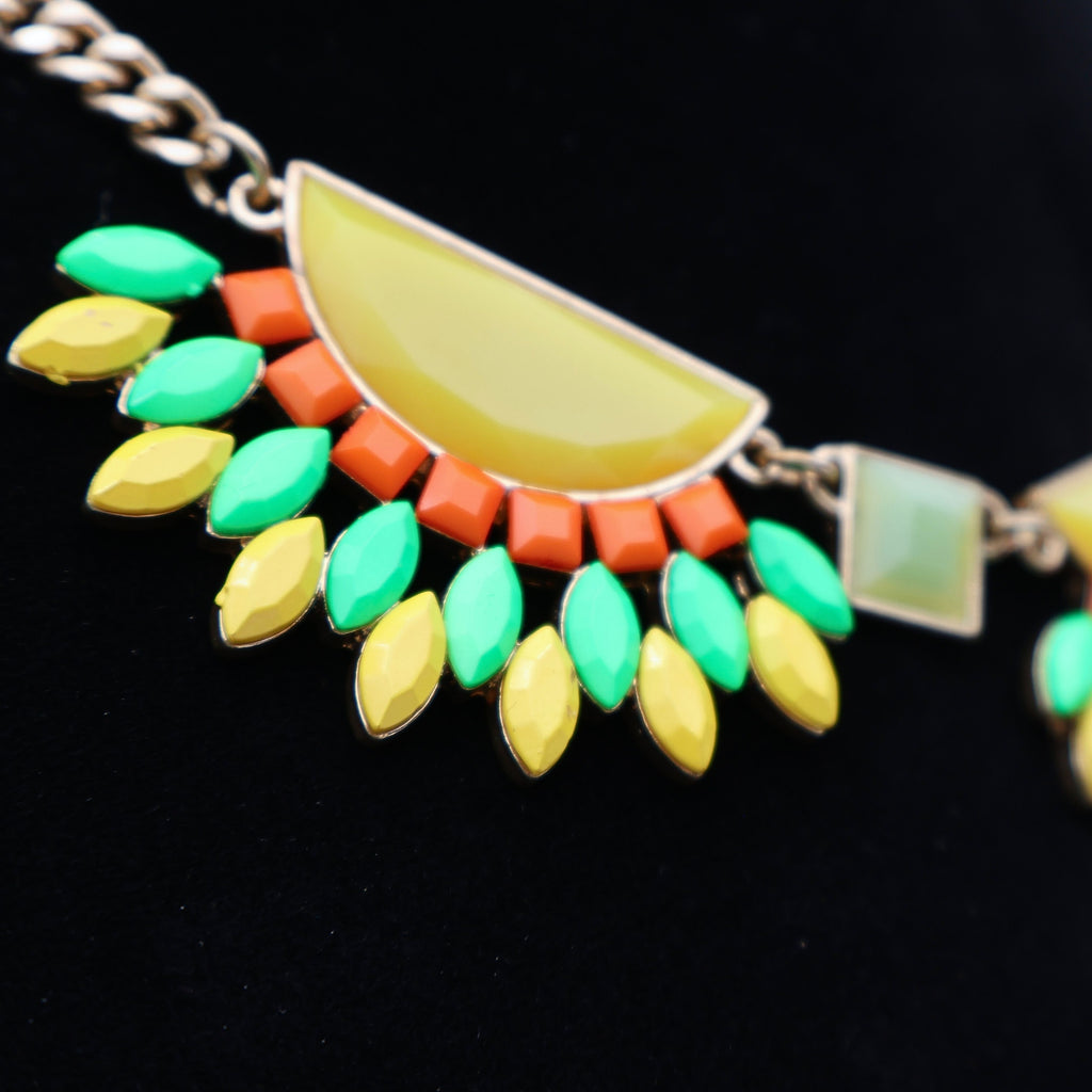 Vintage Mika Abstract Bib Statement Necklace | Colorful Resin Gold Tone Necklace | Modern Art Jewelry