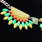 Vintage Mika Abstract Bib Statement Necklace | Colorful Resin Gold Tone Necklace | Modern Art Jewelry