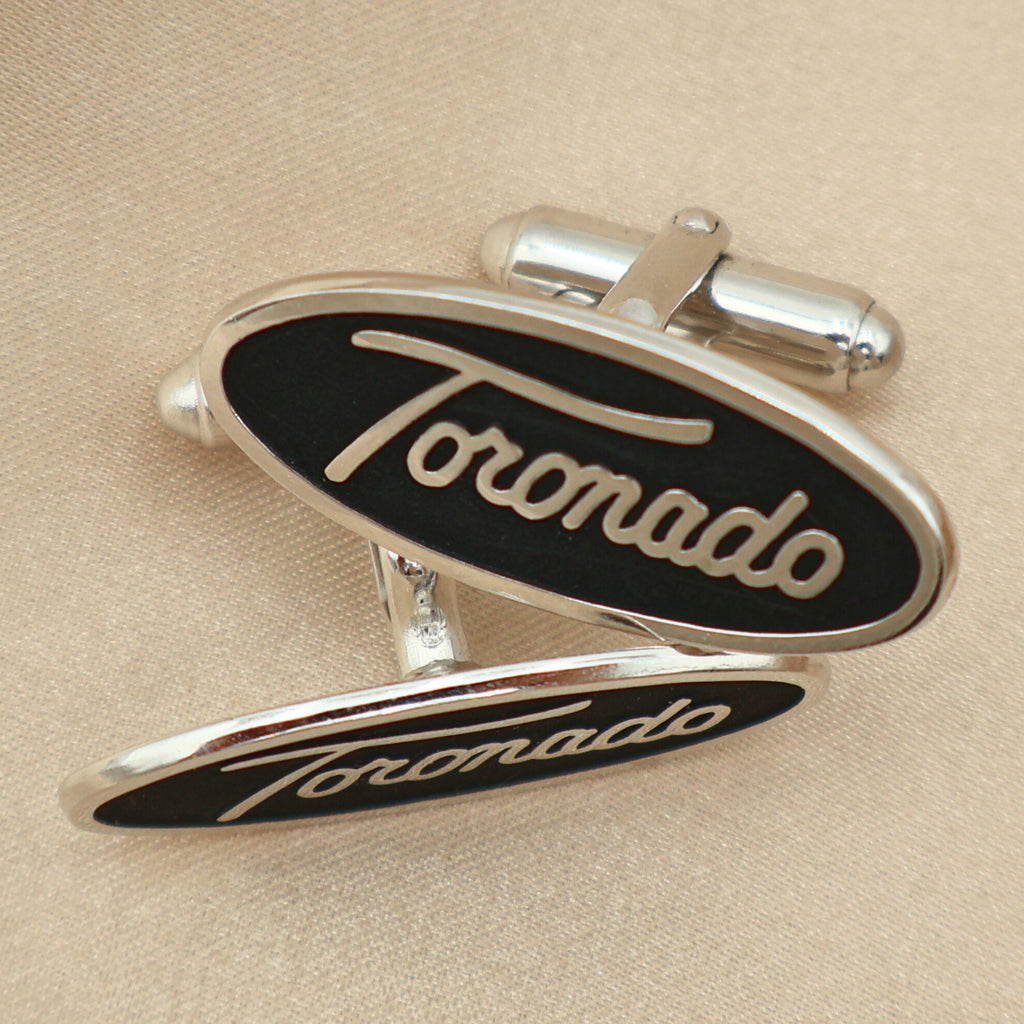 Vintage Oldsmobile Toronado Emblem Cufflinks | Black Enamel Silver-Tone Automotive Jewelry | Classic Car Gift