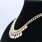 Vintage Gold Tone Rhinestone Drop Statement Necklace | Blush Crystal Bib Necklace | Wedding & Formal Jewelry