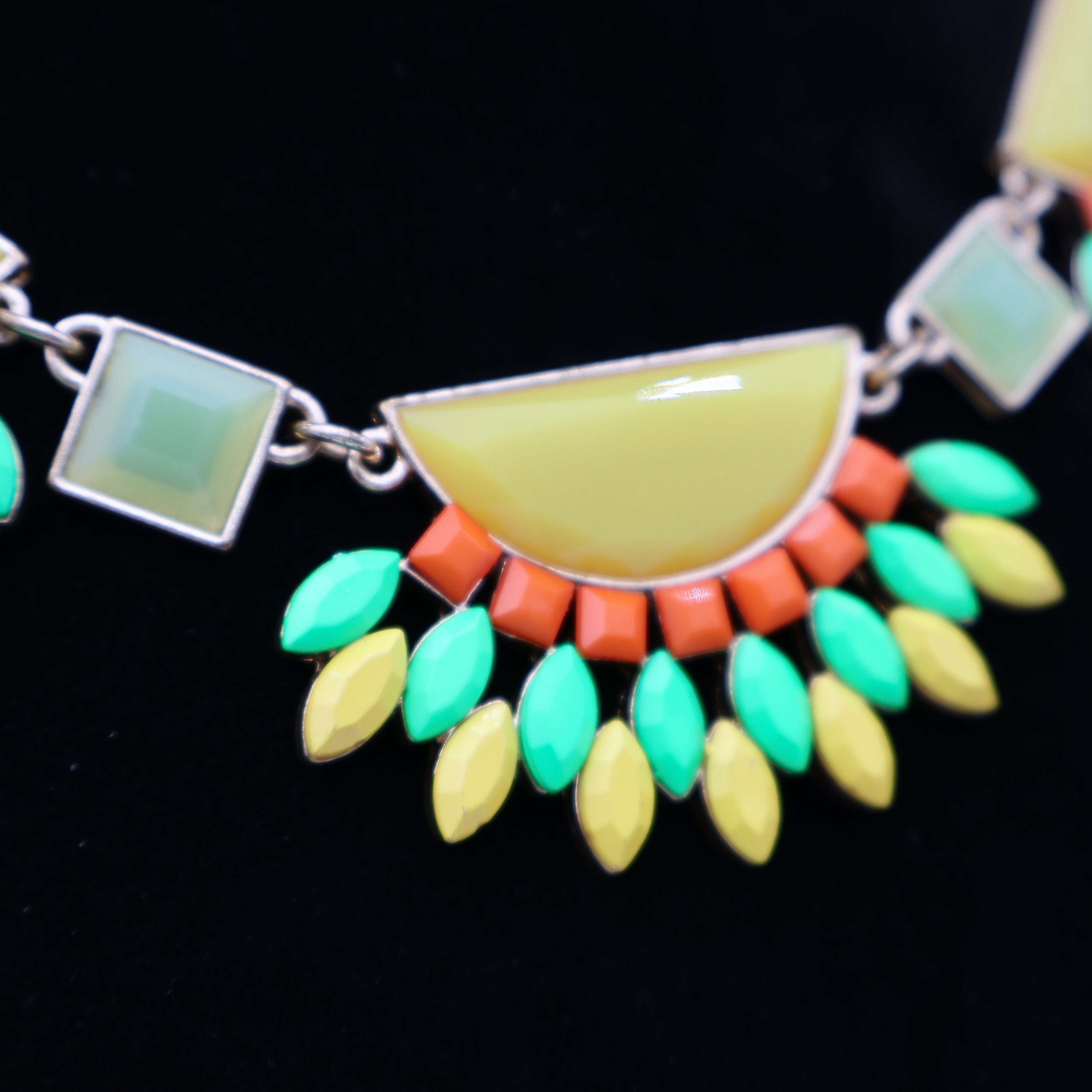 Vintage Mika Abstract Bib Statement Necklace | Colorful Resin Gold Tone Necklace | Modern Art Jewelry