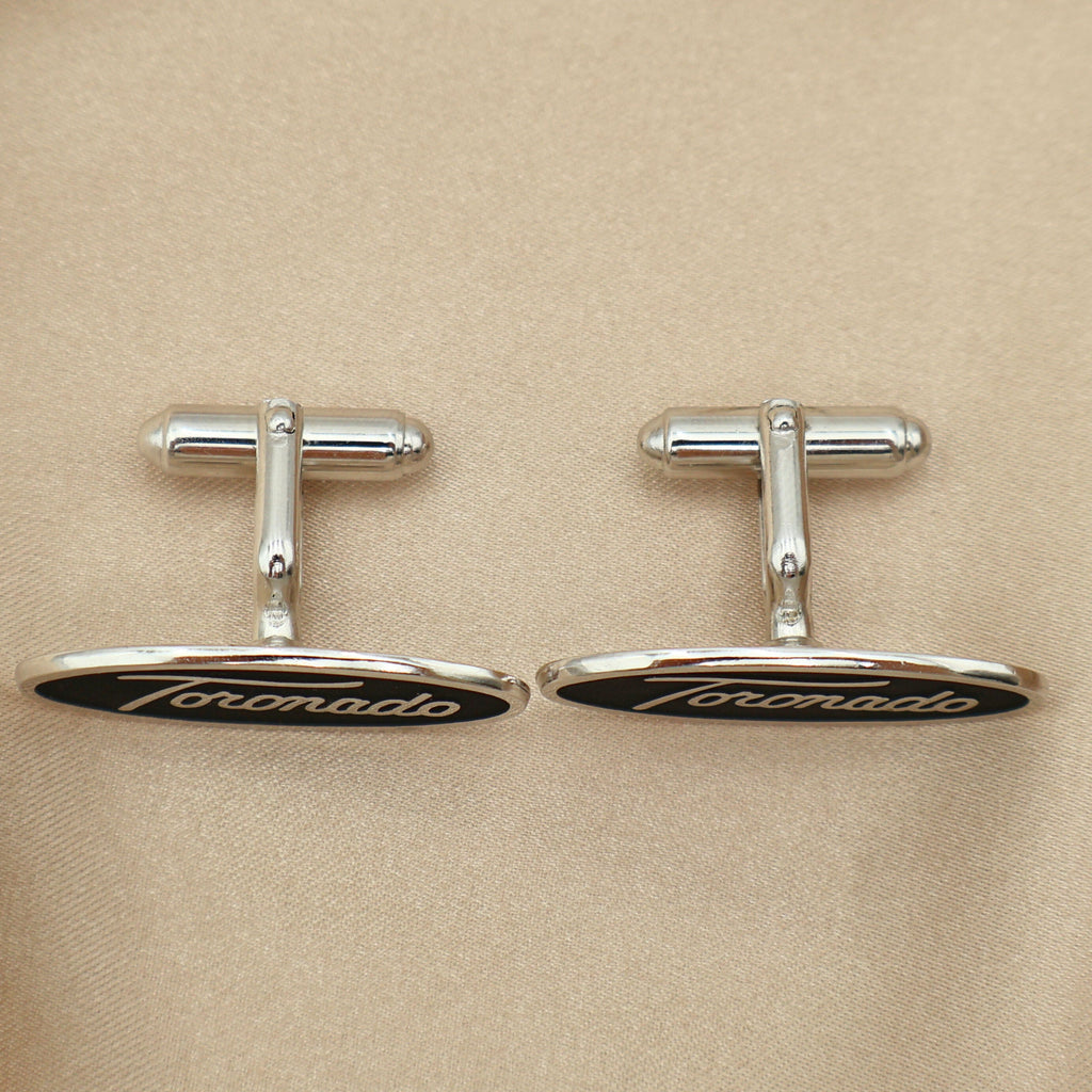 Vintage Oldsmobile Toronado Emblem Cufflinks | Black Enamel Silver-Tone Automotive Jewelry | Classic Car Gift