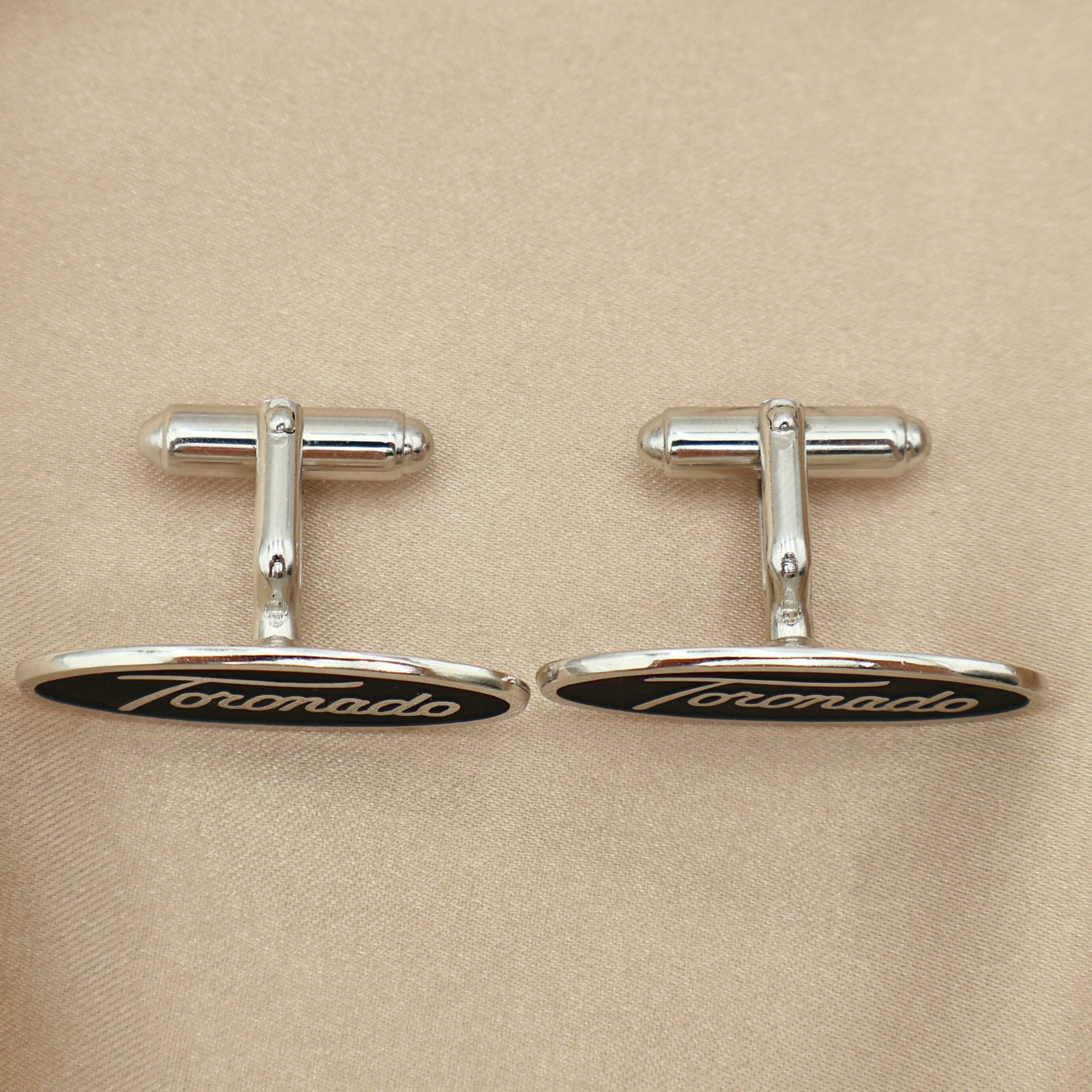 Vintage Oldsmobile Toronado Emblem Cufflinks | Black Enamel Silver-Tone Automotive Jewelry | Classic Car Gift