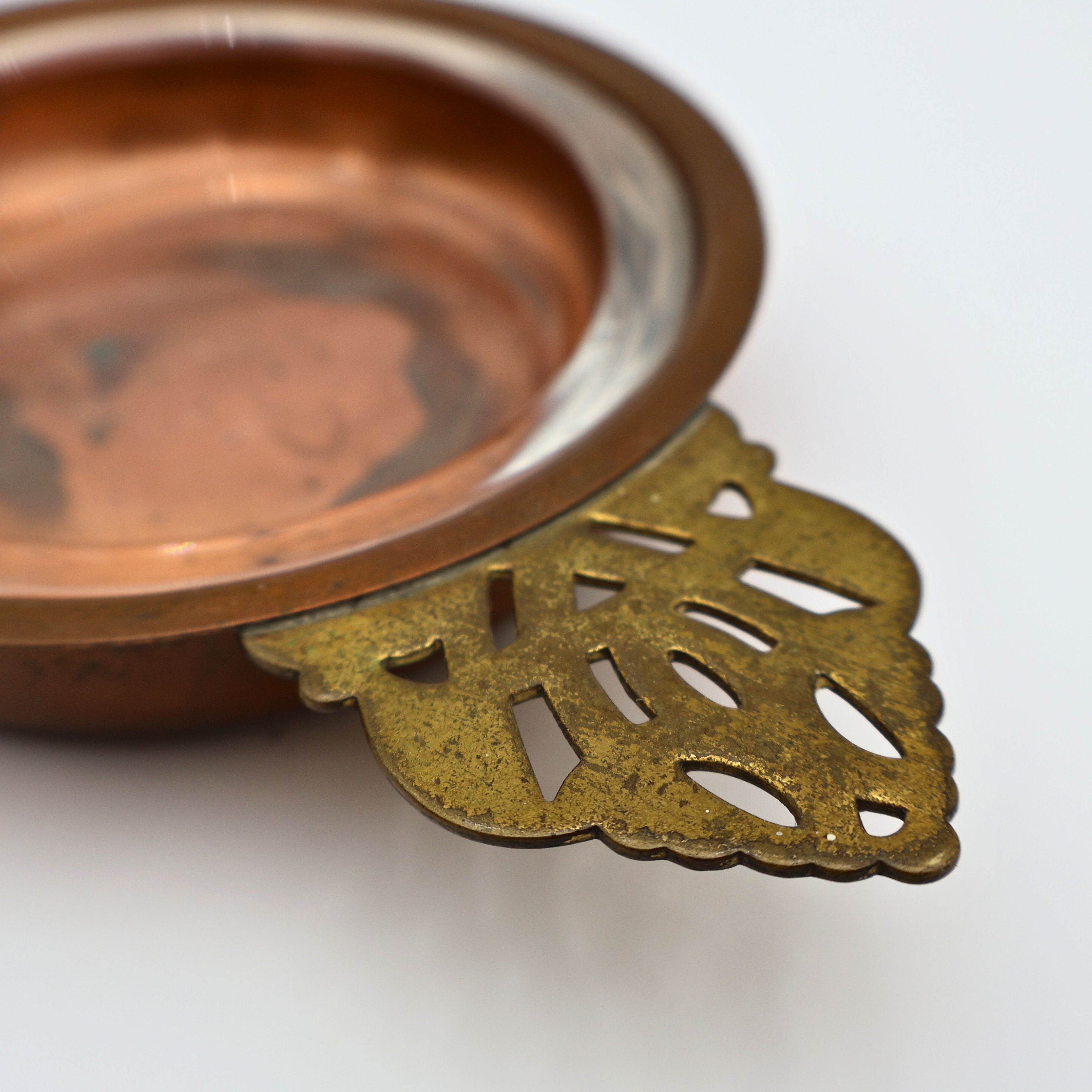 Vintage Copper Porringer Bowl with Glass Insert