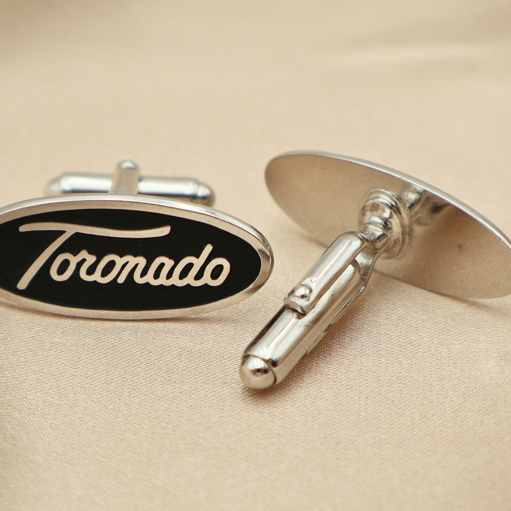 Vintage Oldsmobile Toronado Emblem Cufflinks | Black Enamel Silver-Tone Automotive Jewelry | Classic Car Gift