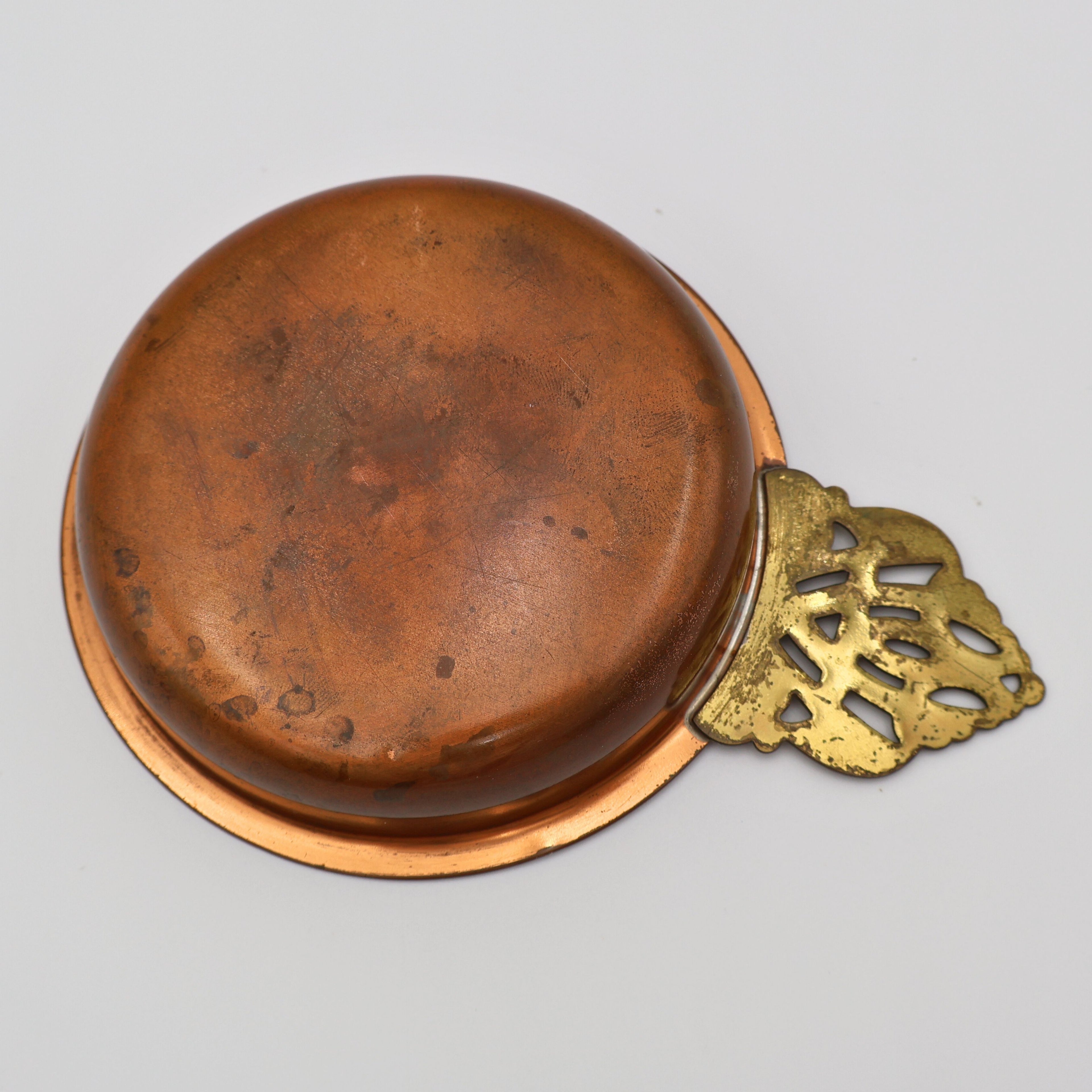 Vintage Copper Porringer Bowl with Glass Insert