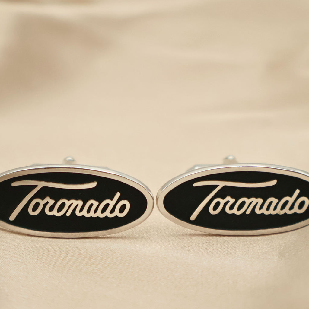 Vintage Oldsmobile Toronado Emblem Cufflinks | Black Enamel Silver-Tone Automotive Jewelry | Classic Car Gift