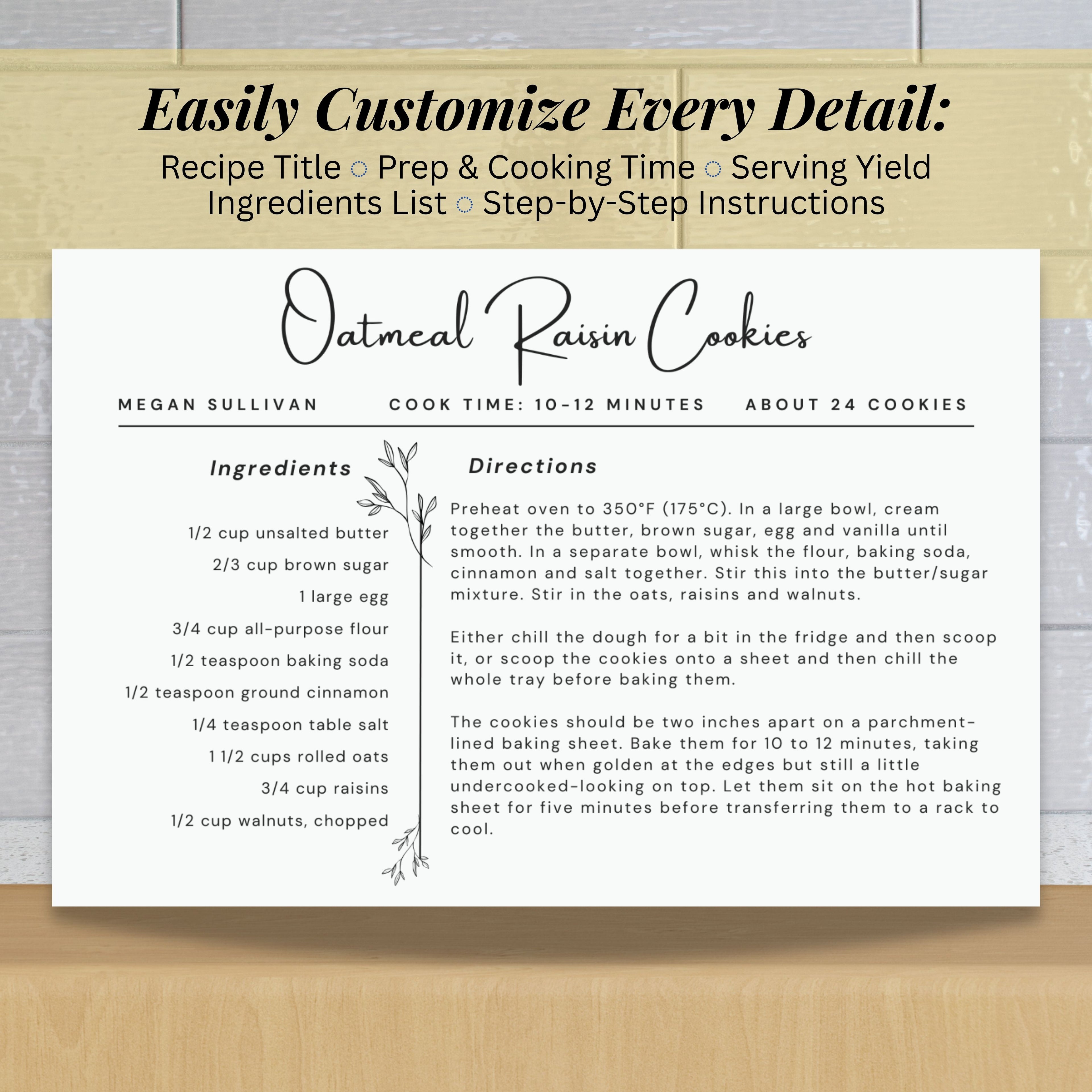 Printable Recipe Card Template Botanical Style