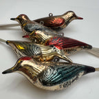 Antique German Blown Glass Bird Christmas Ornaments with Spun Glass Tails | 5 Piece Collector Lot