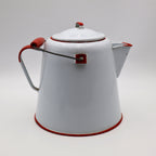 Vintage White Enamel Coffee Pot Kettle with Red Trim Mid-Century Farmhouse Americana Decor