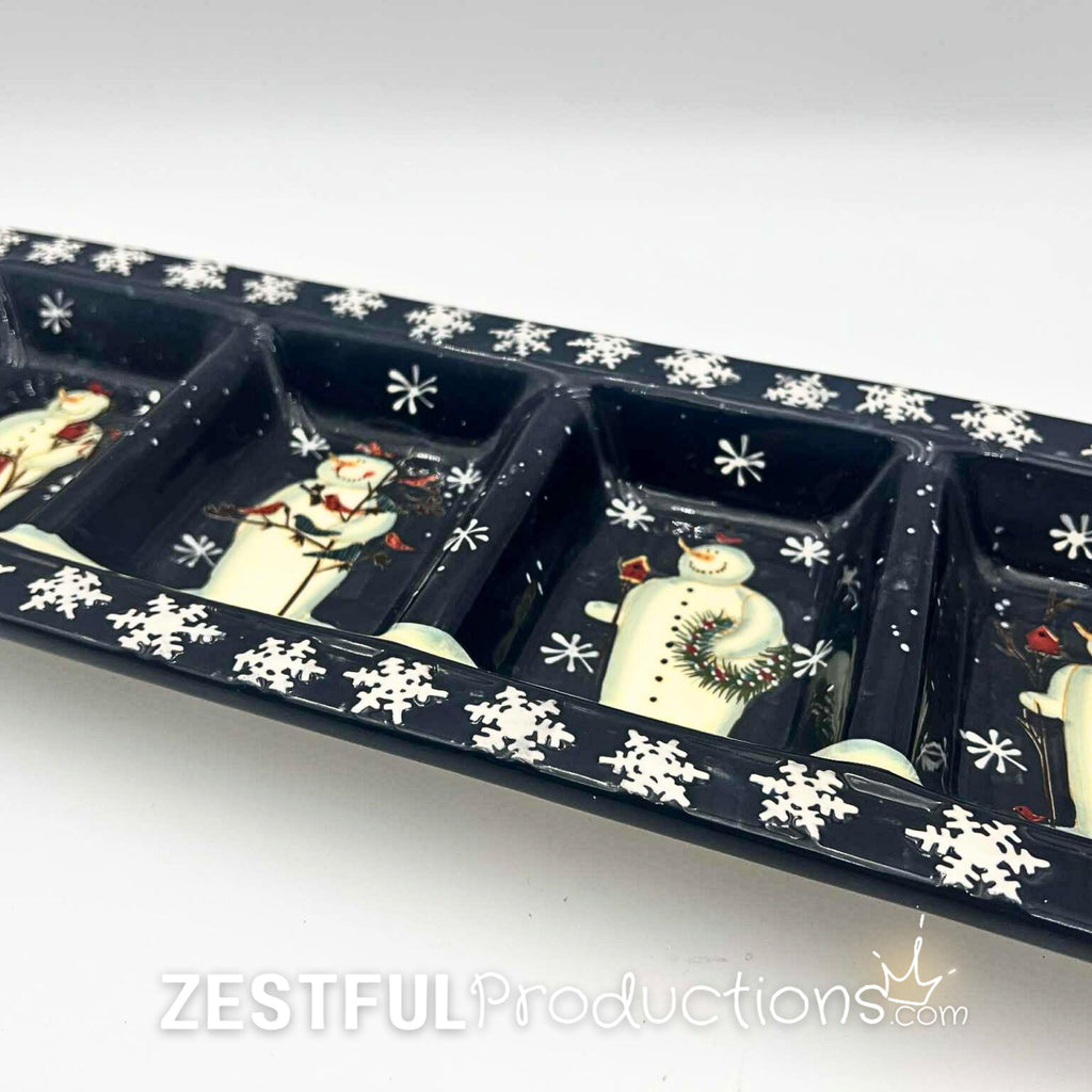 Retired Twilight Snowman Christmas Relish Dish