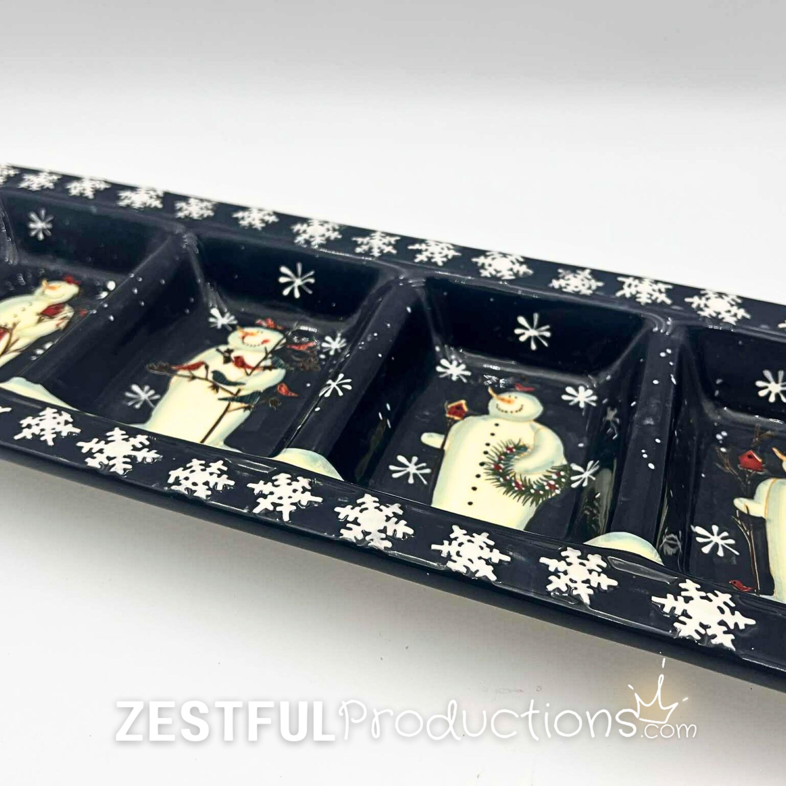Retired Twilight Snowman Christmas Relish Dish