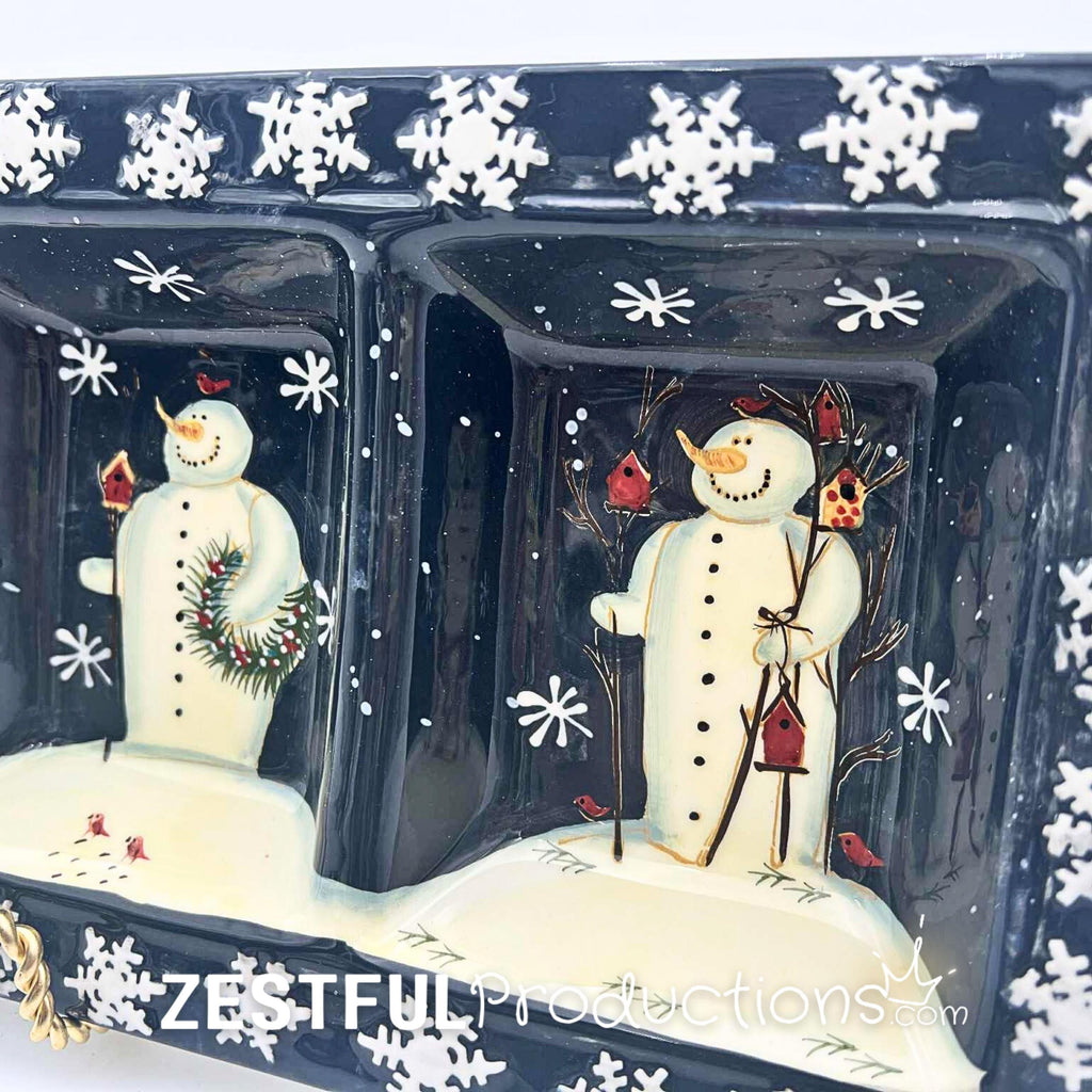 Retired Twilight Snowman Christmas Relish Dish