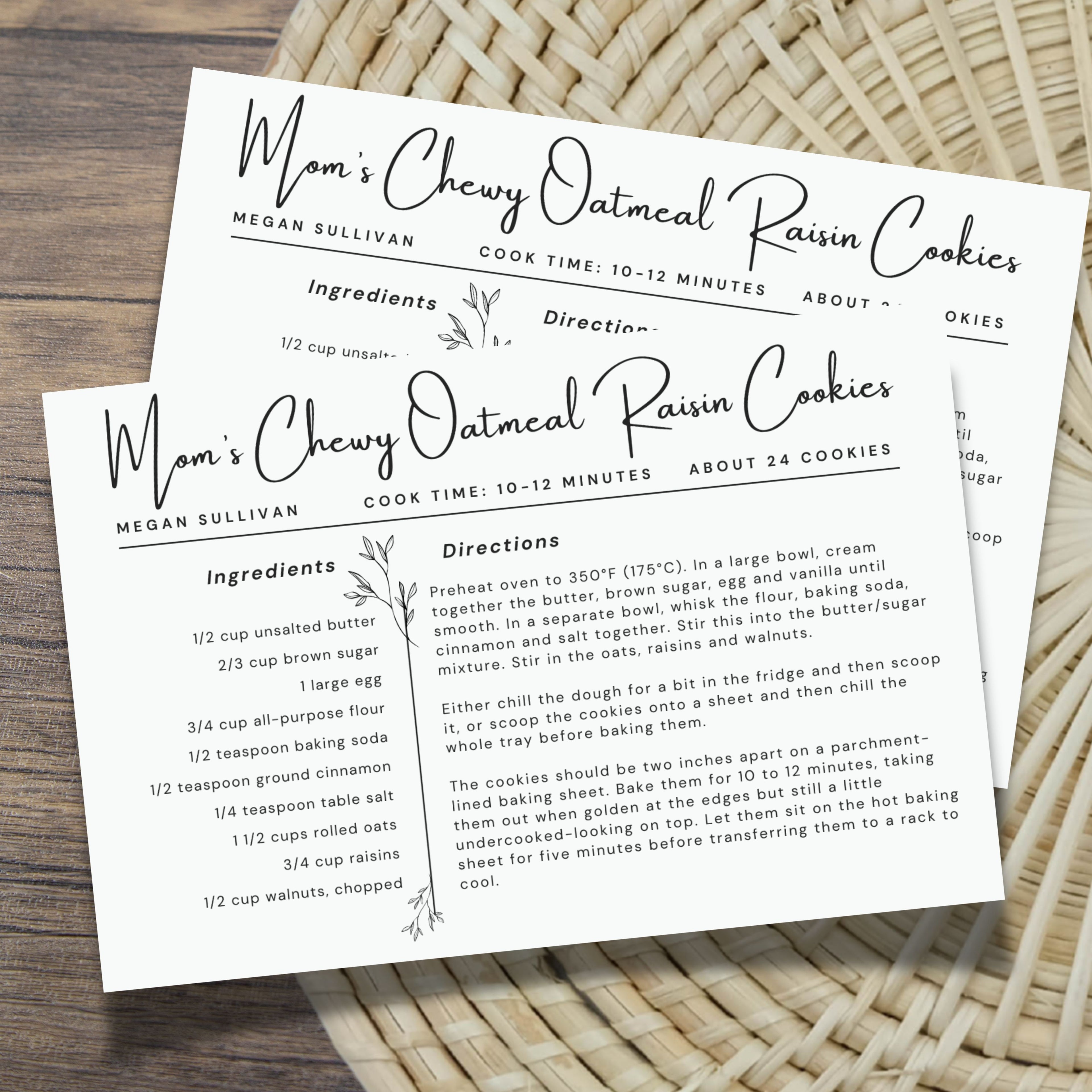 Printable Recipe Card Template Botanical Style