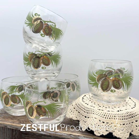 Vintage Federal Glass Roly Poly Coconut Tiki Glasses