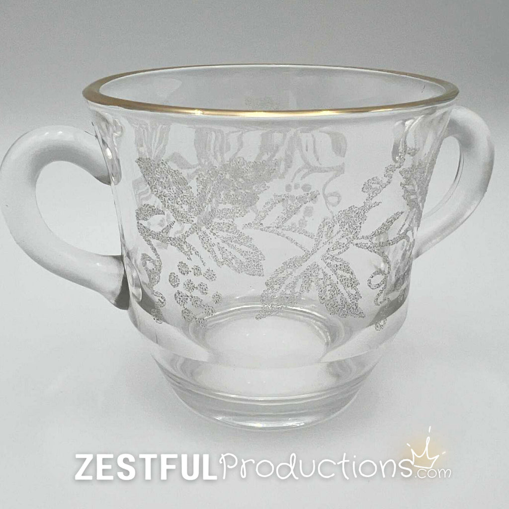 Vintage Bartlett Collins 806 Grape Leaf Cream & Sugar Set | Gold Rim Frosted Glass | Mid-Century Glassware