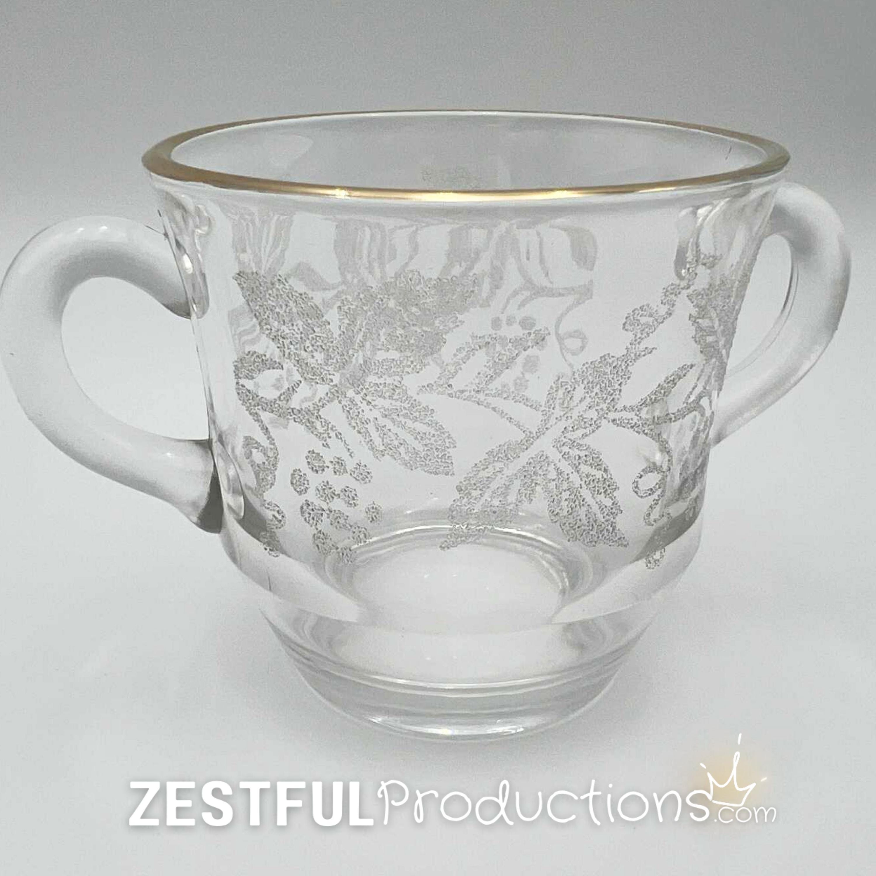 Vintage Bartlett Collins 806 Grape Leaf Cream & Sugar Set | Gold Rim Frosted Glass | Mid-Century Glassware
