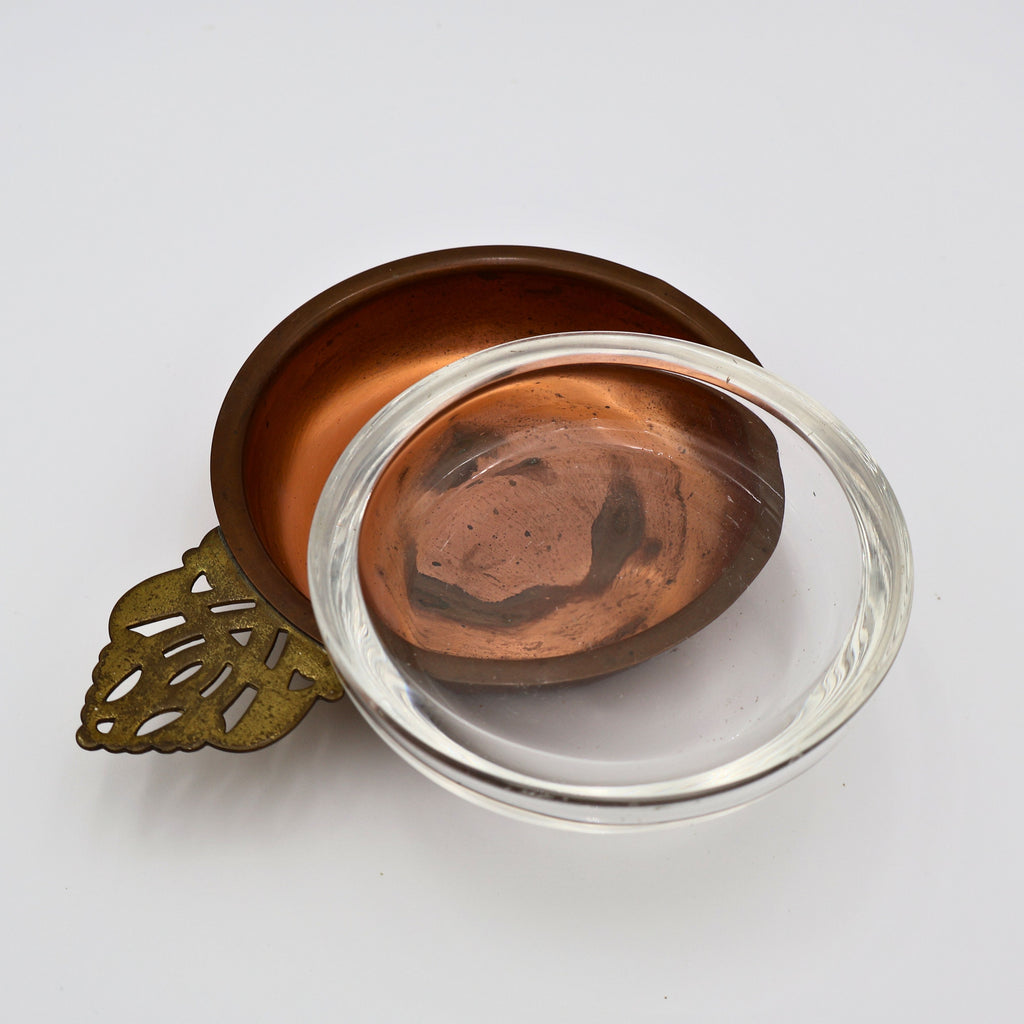 Vintage Copper Porringer Bowl with Glass Insert | Brass Handle | Colonial Revival Serving Dish | Mid-Century Decor