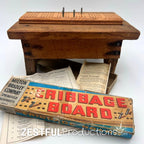 Vintage Milton Bradley Cribbage Board with Original Box & Instructions | 1950s Wooden Card Game Collectible