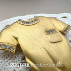 Vintage JJ Jonette Brooch Set Matte Gold Tshirt Jeans Rhinestones Figural Clothing Pins 1980s