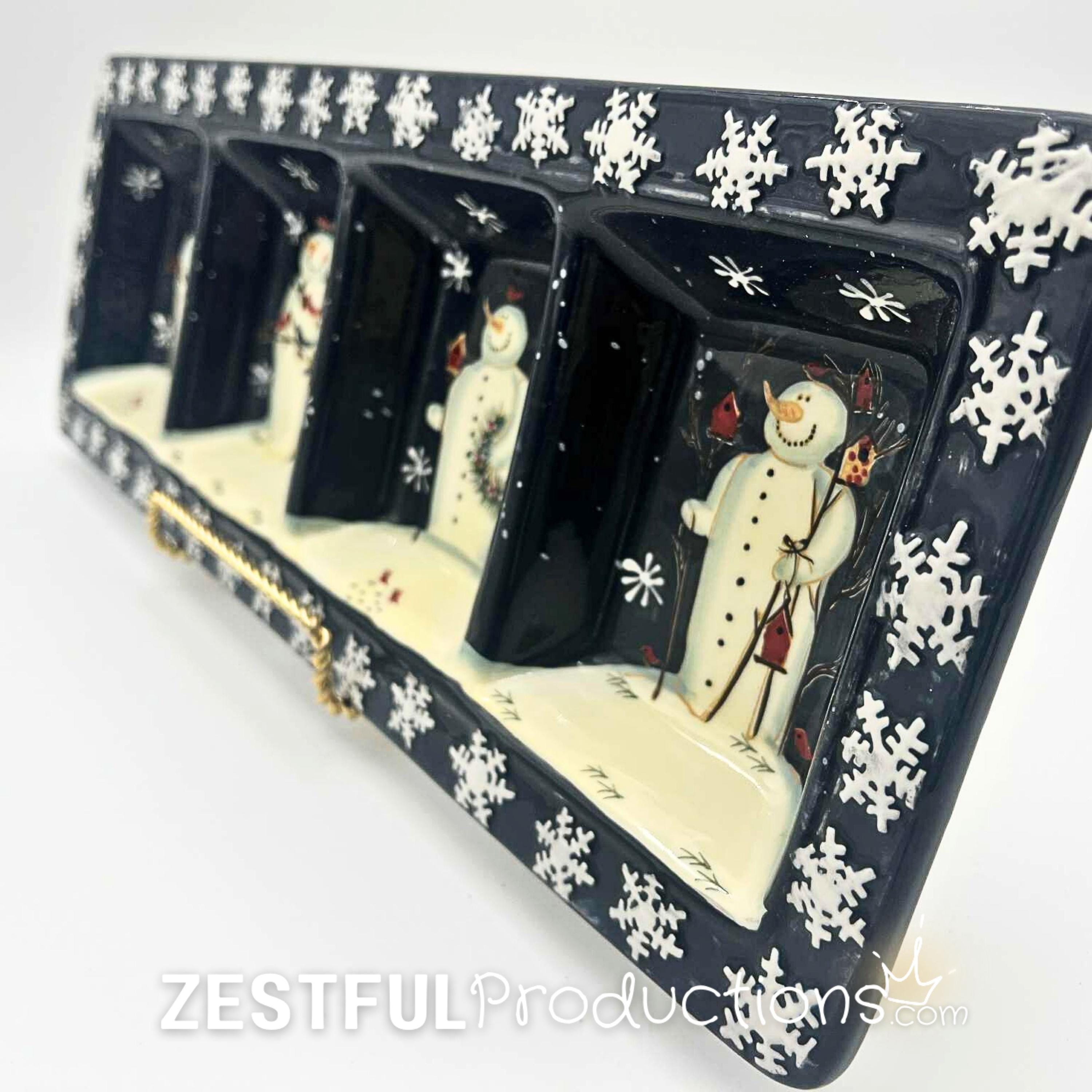 Retired Twilight Snowman Christmas Relish Dish