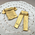 Vintage JJ Jonette Brooch Set Matte Gold Tshirt Jeans Rhinestones Figural Clothing Pins 1980s