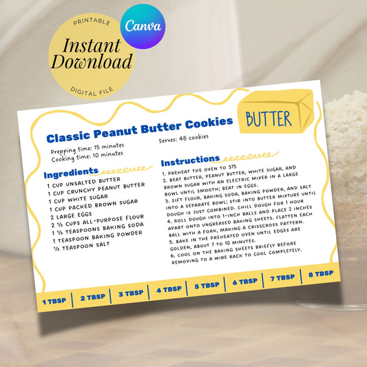 Printable Recipe Card Template Butter Lover Design