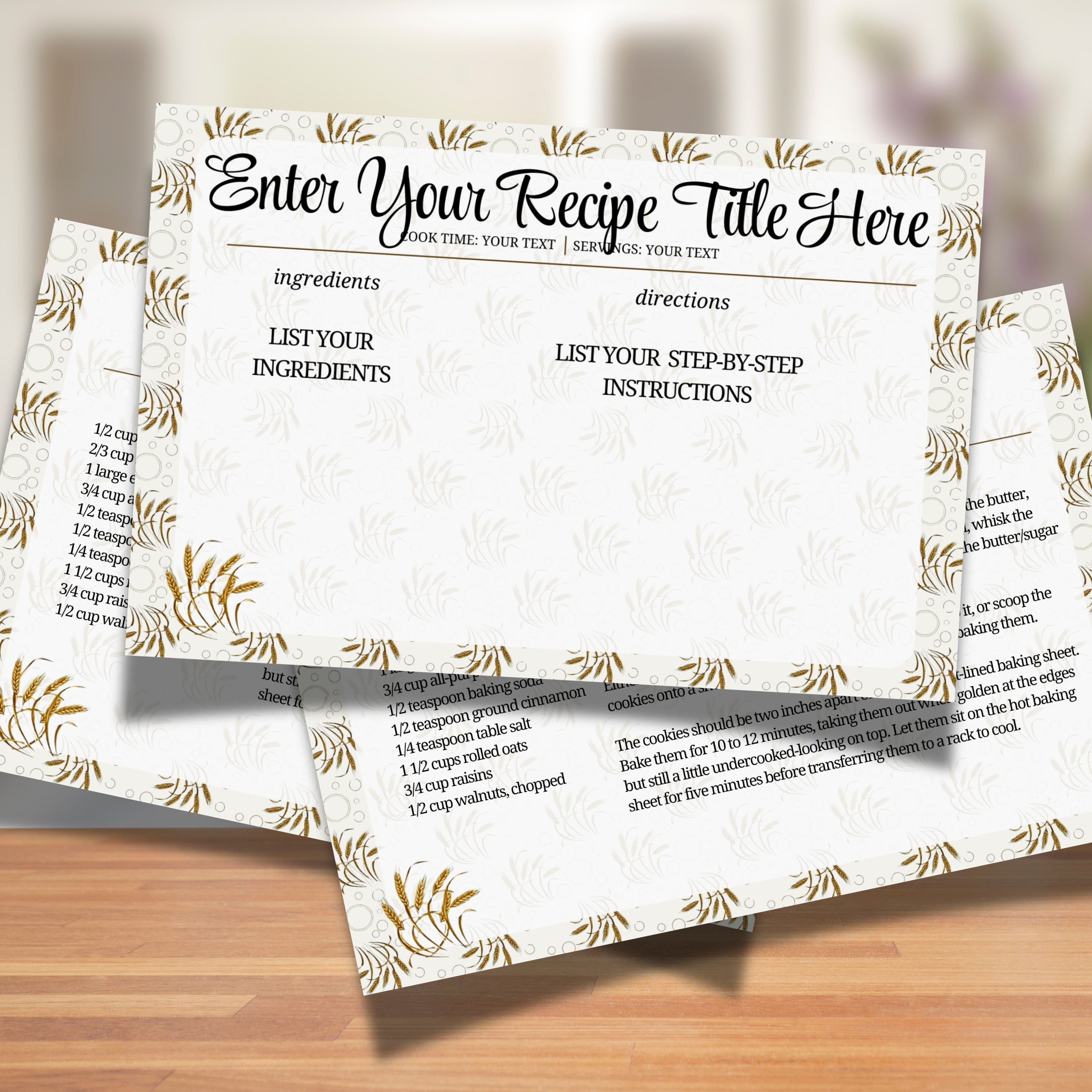 Printable Recipe Card Template Golden Wheat Style