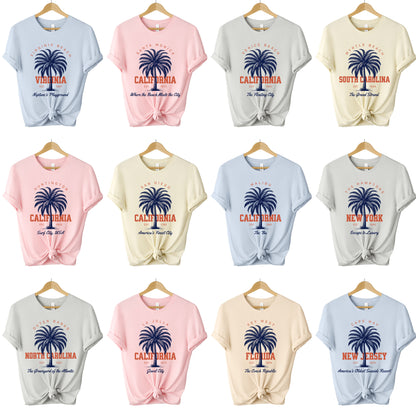 Palm tree beach souvenir t-shirt options for casual coastal outfit