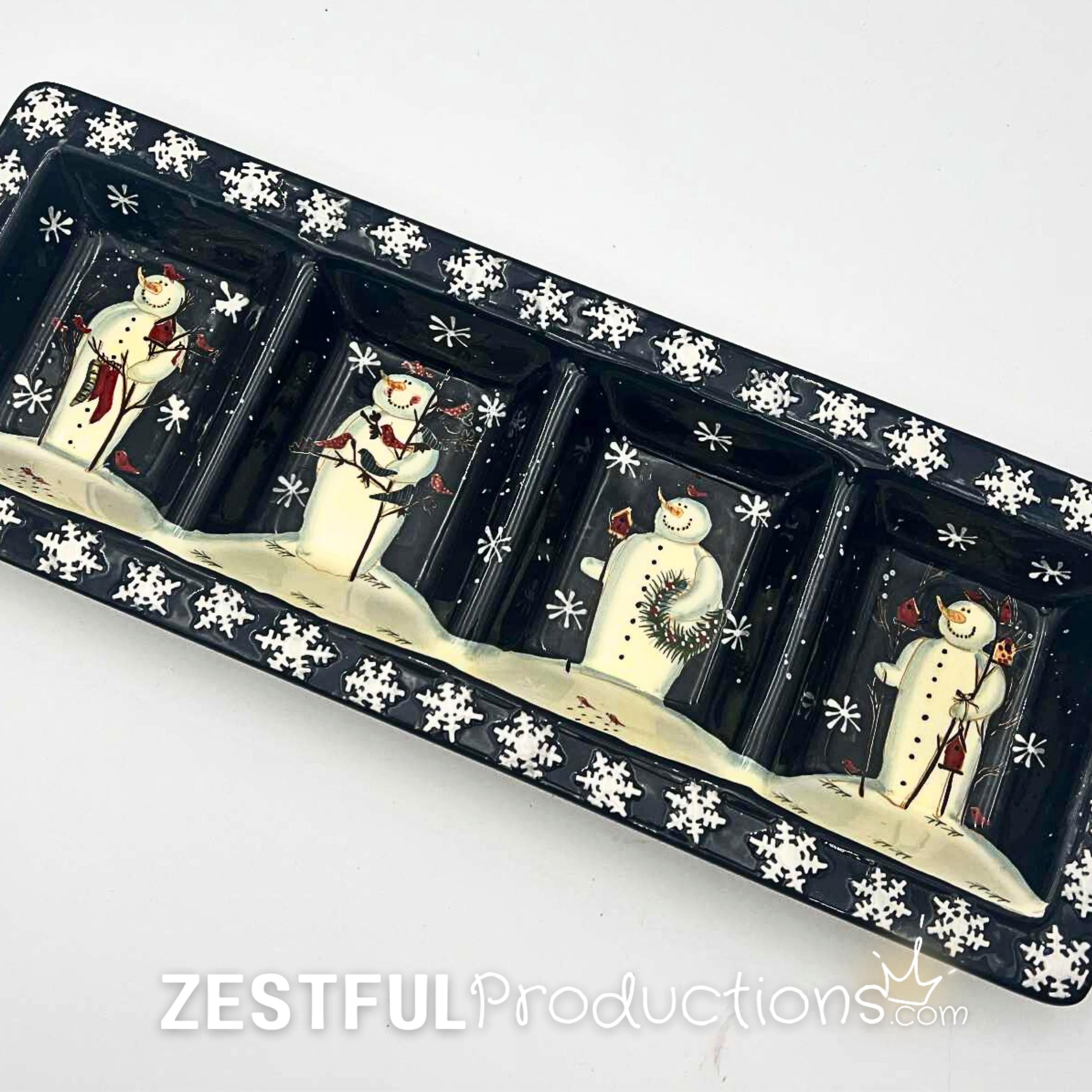Retired Twilight Snowman Christmas Relish Dish