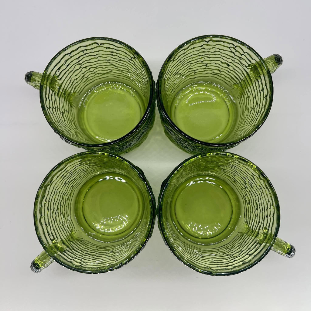 Vintage Anchor Hocking Soreno Avocado Green Punch Cups | Mid-Century Bark-Textured Glass