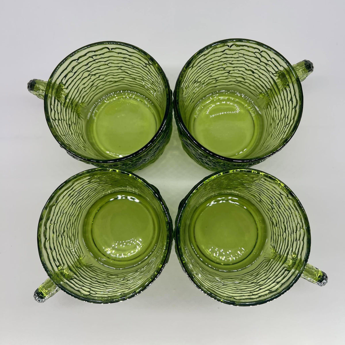 Vintage Anchor Hocking Soreno Avocado Green Punch Cups | Mid-Century Bark-Textured Glass