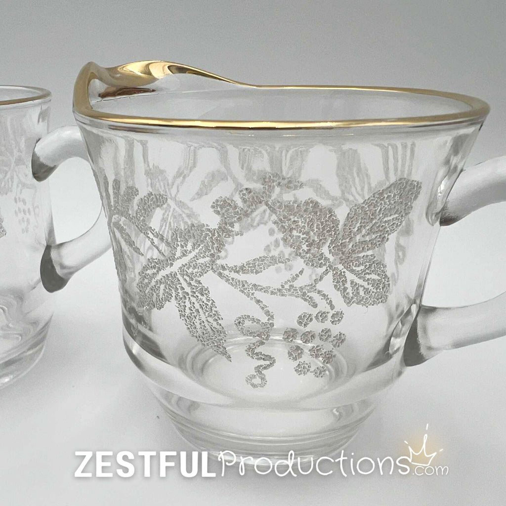 Vintage Bartlett Collins 806 Grape Leaf Cream & Sugar Set | Gold Rim Frosted Glass | Mid-Century Glassware
