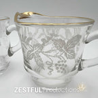 Vintage Bartlett Collins 806 Grape Leaf Cream & Sugar Set | Gold Rim Frosted Glass | Mid-Century Glassware