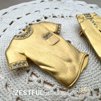 Vintage JJ Jonette Brooch Set Matte Gold Tshirt Jeans Rhinestones Figural Clothing Pins 1980s