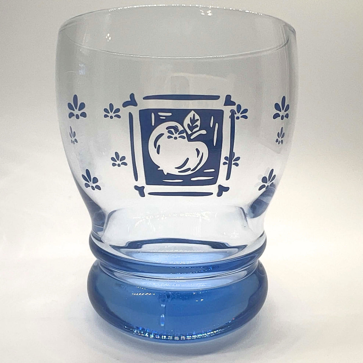 Pfaltzgraff Maison Blue Double Old Fashioned Glasses | 12 oz Apple Motif Farmhouse Drinkware